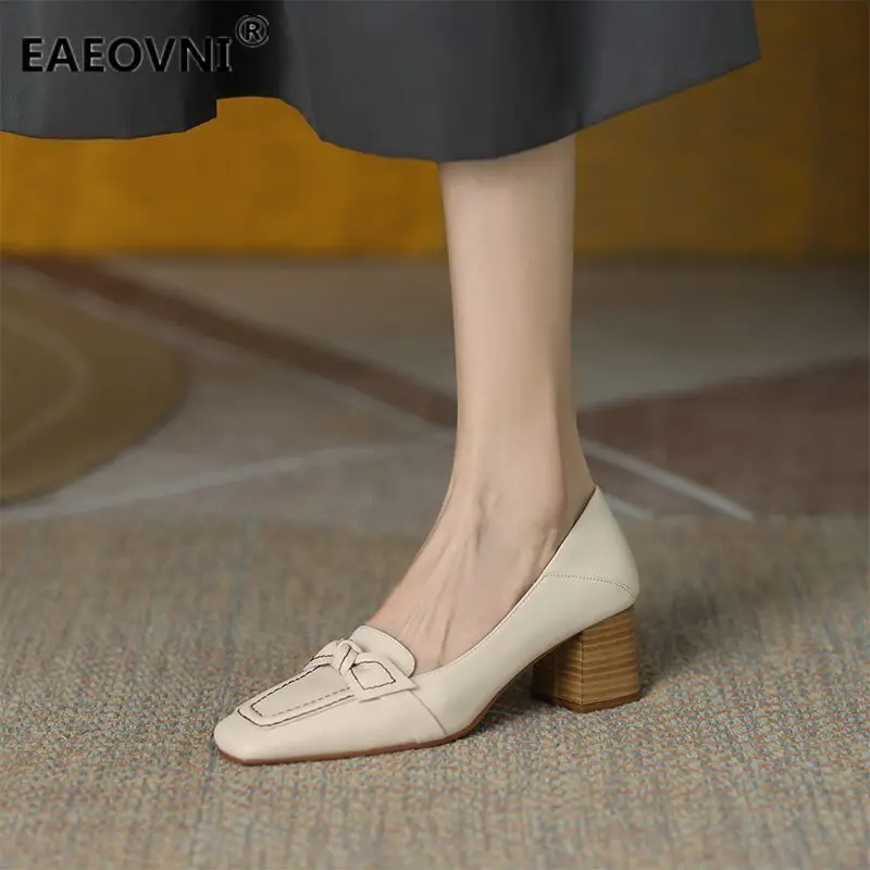 

Spring Women's High Heels Fashion Square Toe Bow Dress Women's Shoes 2022 New Retro Platform Shoes Outdoor Casual Mom Shoes