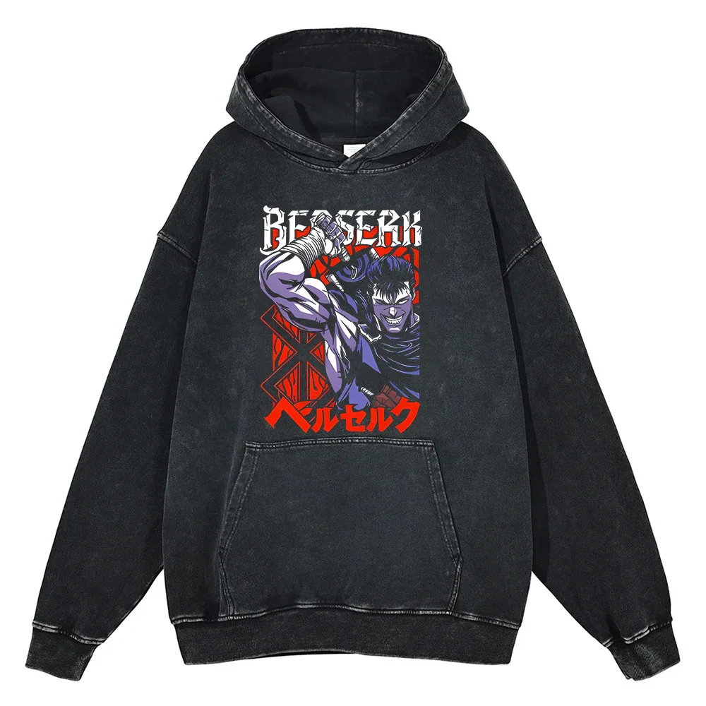 Мужская толстовка с капюшоном в стиле аниме Berserker графическим принтом и передним