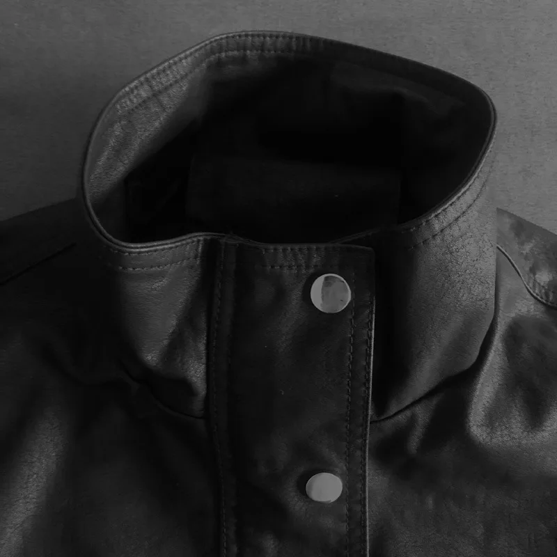 2023 autumn new version of stand-up collar large pocket leather jacket women's motorcycle short style washed leather jacket