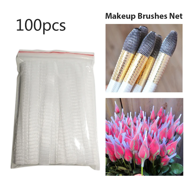 

100 PCS White Makeup Brushes Net Protective Cover Set Rose Bud Shaped Storage Mesh Sheath Brush Anti-frizzing Sheath Net Set