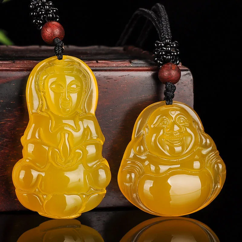 

Natural Yellow Chalcedony Guanyin Buddha Pendant Necklace Chinese Carved Fashion Charm Jewelry Amulet for Women Men