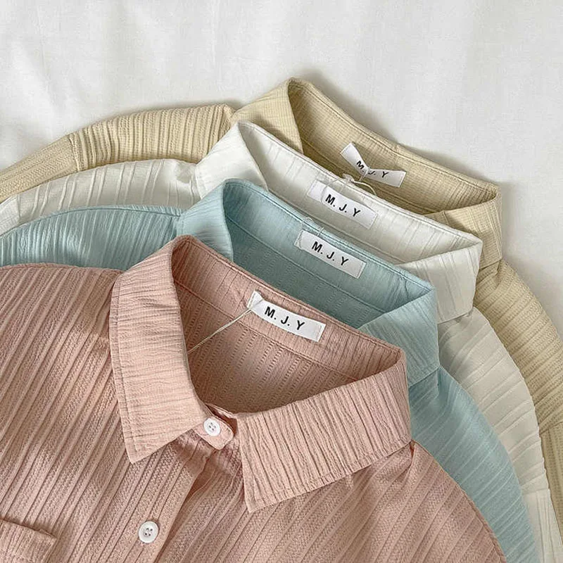 

2022 Autumn Solid Simple Vintage Harajuku Long Sleeve Shirt Jackets For Women Casual High Quality Female Button Up Overcoats