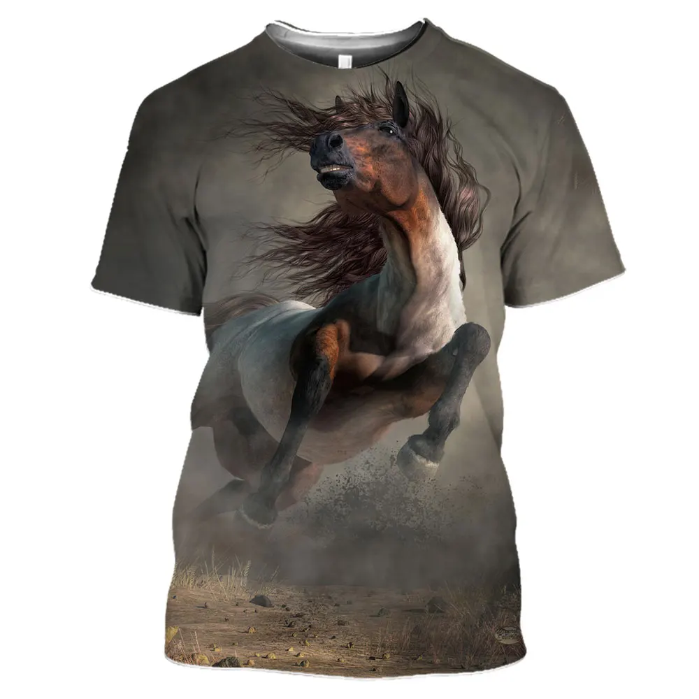 

2022 3D Printing Oversized T Shirts Men Women Snow Horse Anime Animal Casual Short Sleeve Shirts