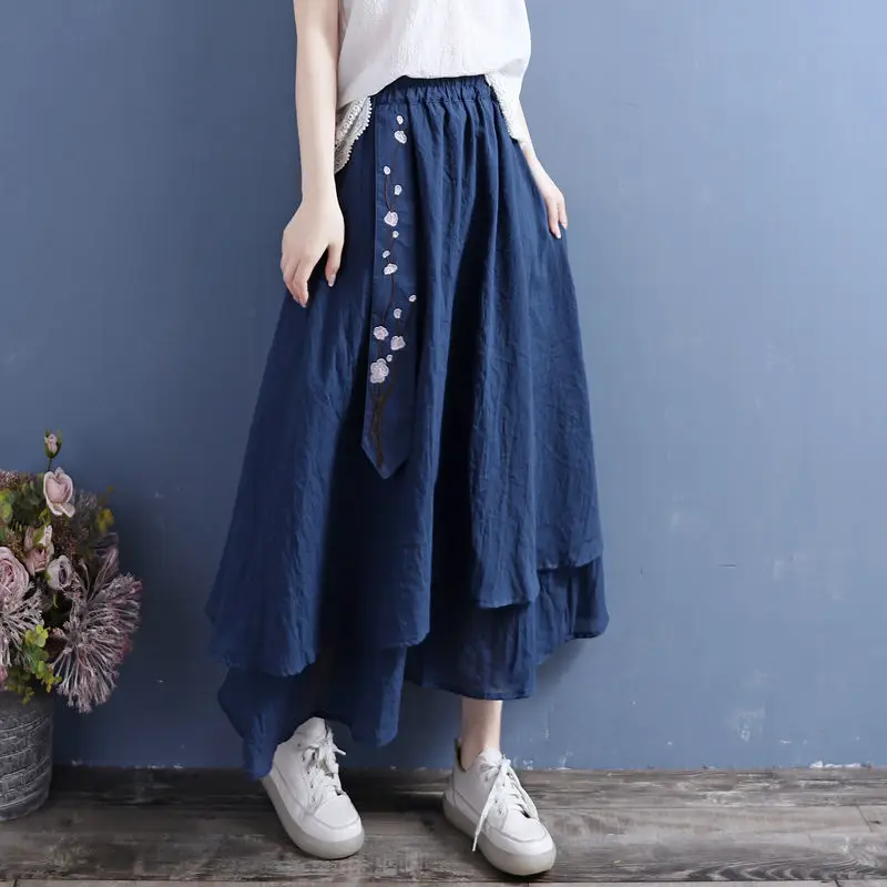 

Autumn Winter Casual Sweet Soft Solid Fashion Women's Dress Long Skirt Slim Warm Grace Temperament Cotton Linen Chinese Style