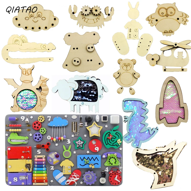 

Montessori DIY Activity Busy Board Wooden Paired Version Castle Gear Crocodile Zippers Geometric Jigsaw Puzzles Educational Toy