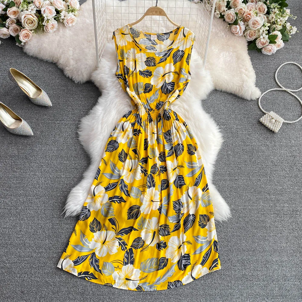 

Vestidos De Mujer Maxi Sexy Pullover Off Shoulder High Waist Casual Robe Summer Sleeveless Bohemian O Neck Flowers Ins Dresses