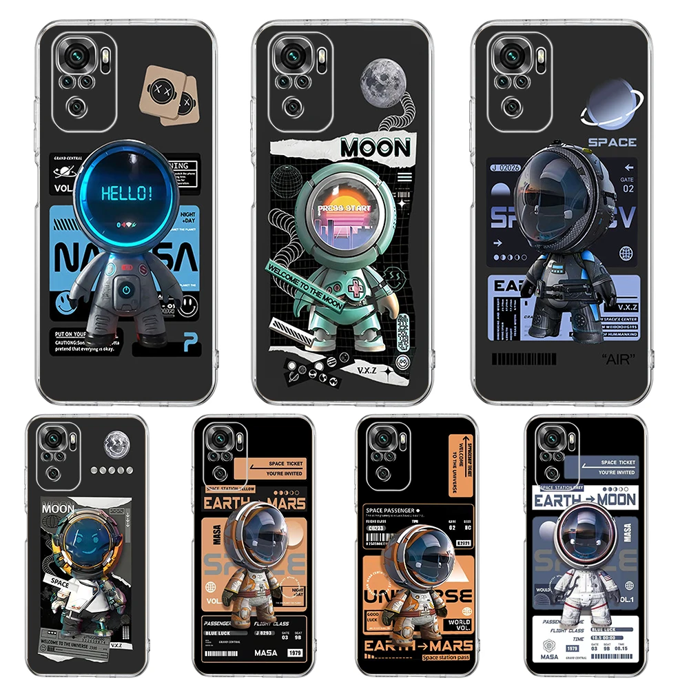 

Astronaut Phone Case Cover for Redmi Note 10 11 12 7 8 8T 9 K40 Gaming 9A 9C Pro Plus Transparent Silicone Shell Coque Capas Bag