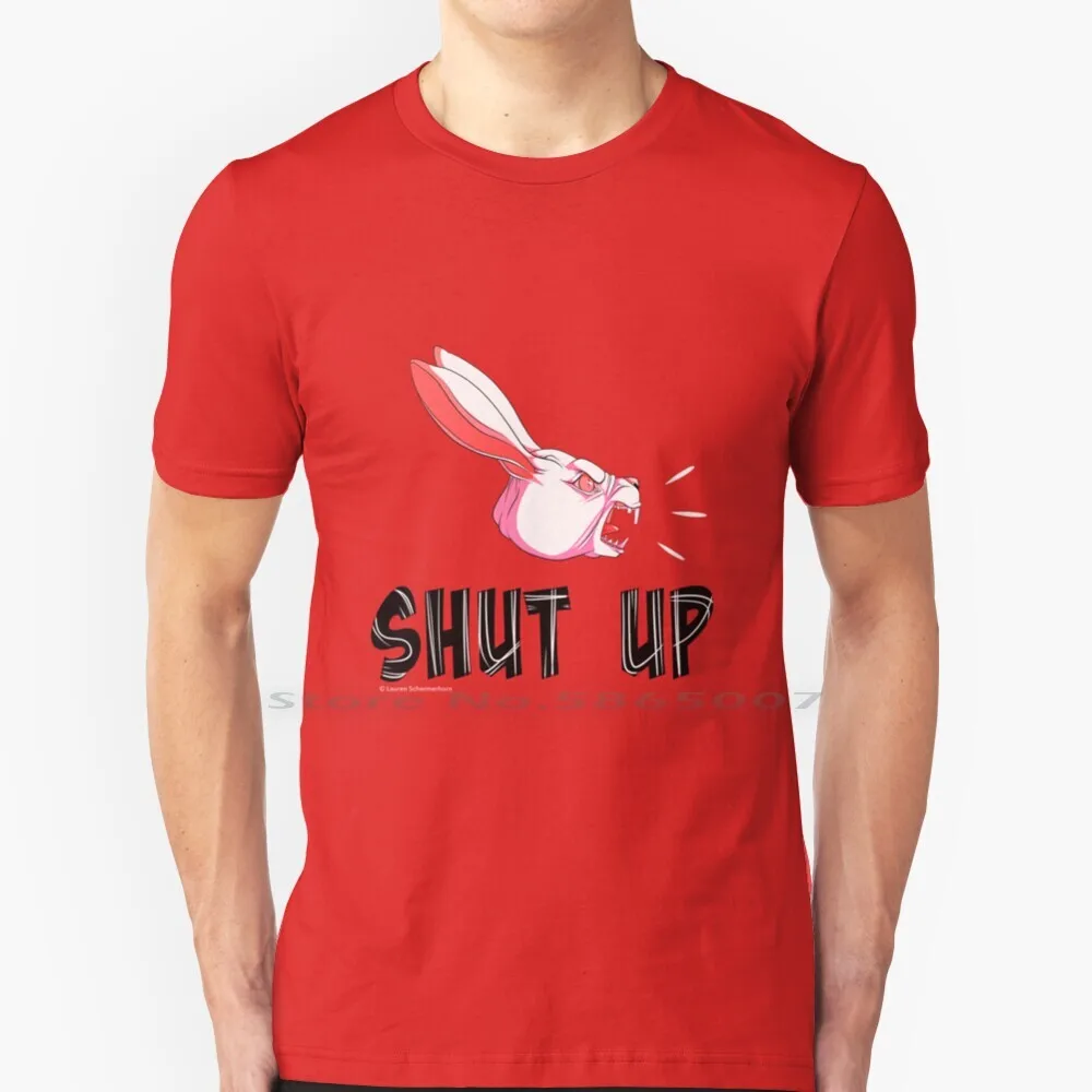 

“shut Up” White Rabbit Scream-White On Bright Red T Shirt 100% Cotton White Rabbit Bunny Scream Yell Shout Aggretsuko Aggro