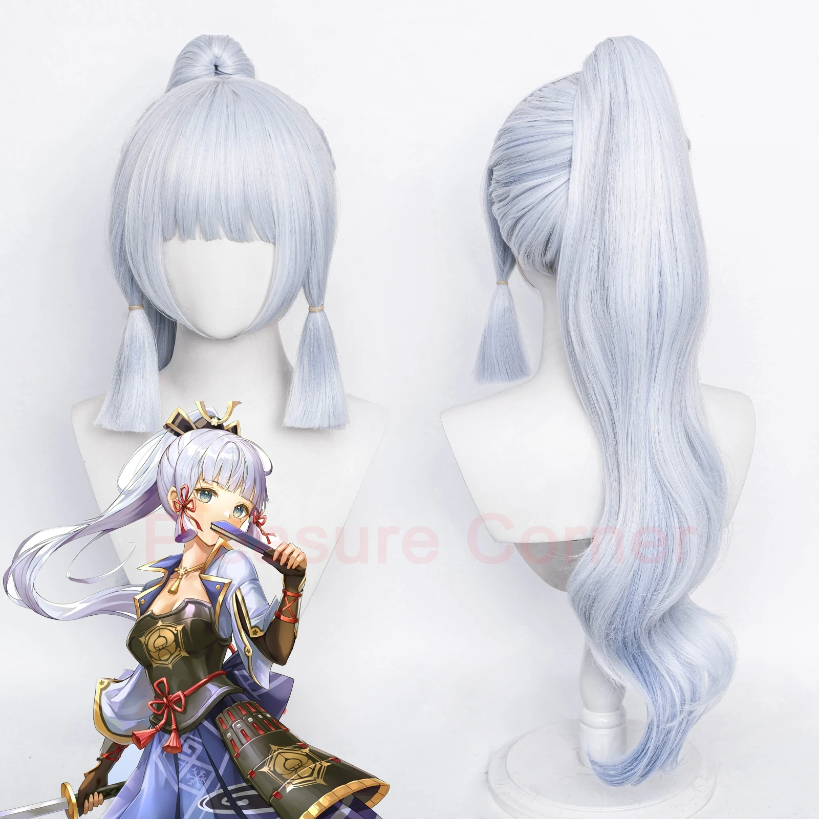 

Genshin Impact Ayaka Cosplay Wig Hair Silver Mid Length Heat Resistant Pre Styled Anime Halloween Costume Accessories