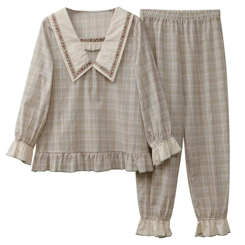 Летняя женская Милая пижама с длинным рукавом хлопковая сетчатая Дамская