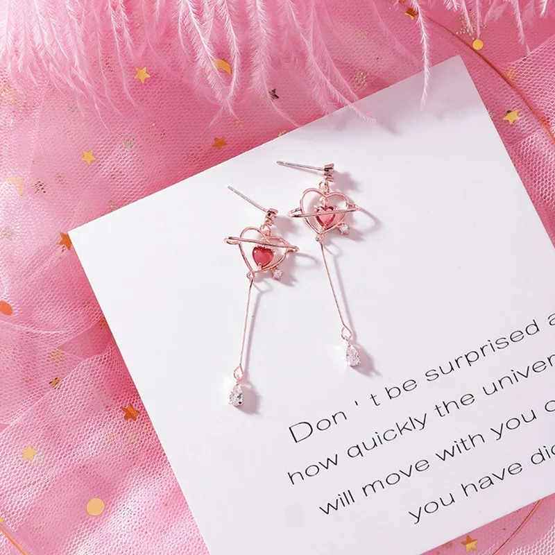 

New Elegant Geometric Heart Crystal Long Drop Earrings For Women Fashion Sweet Zircon Dangle Earrings Girl Party Jewelry