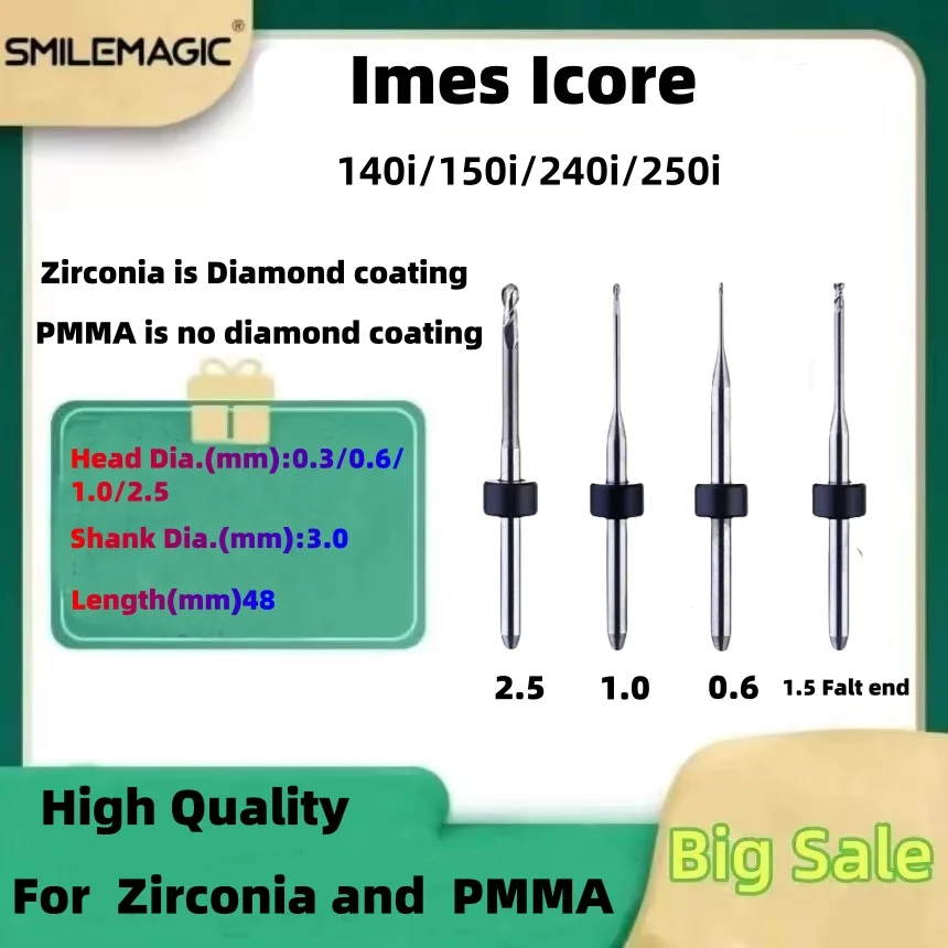 Стоматологические фрезерные боры с алмазным покрытием Imes Icore 140i/150i/240i/250i для