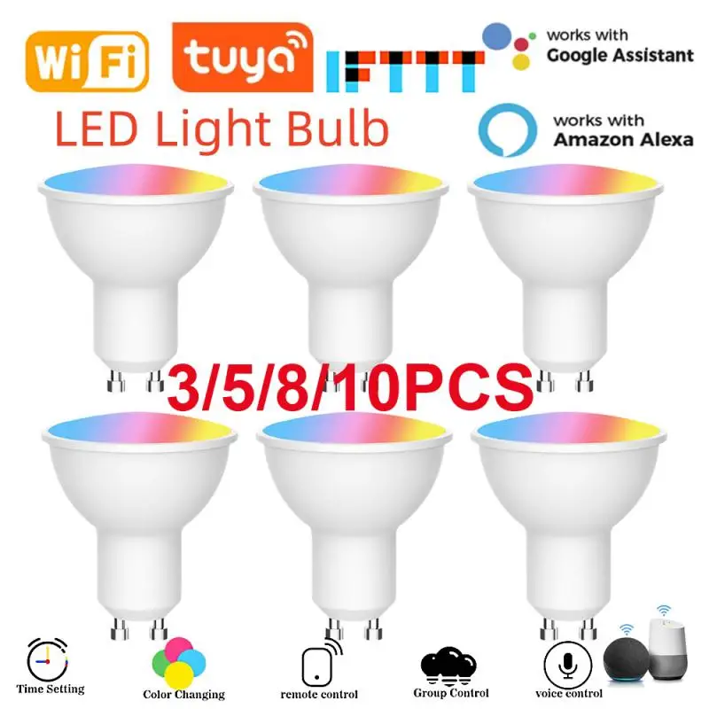 Умный Точечный светильник TUYA Wifi GU10 RGB + CCT 100-240 В 4 Вт с регулируемой яркостью