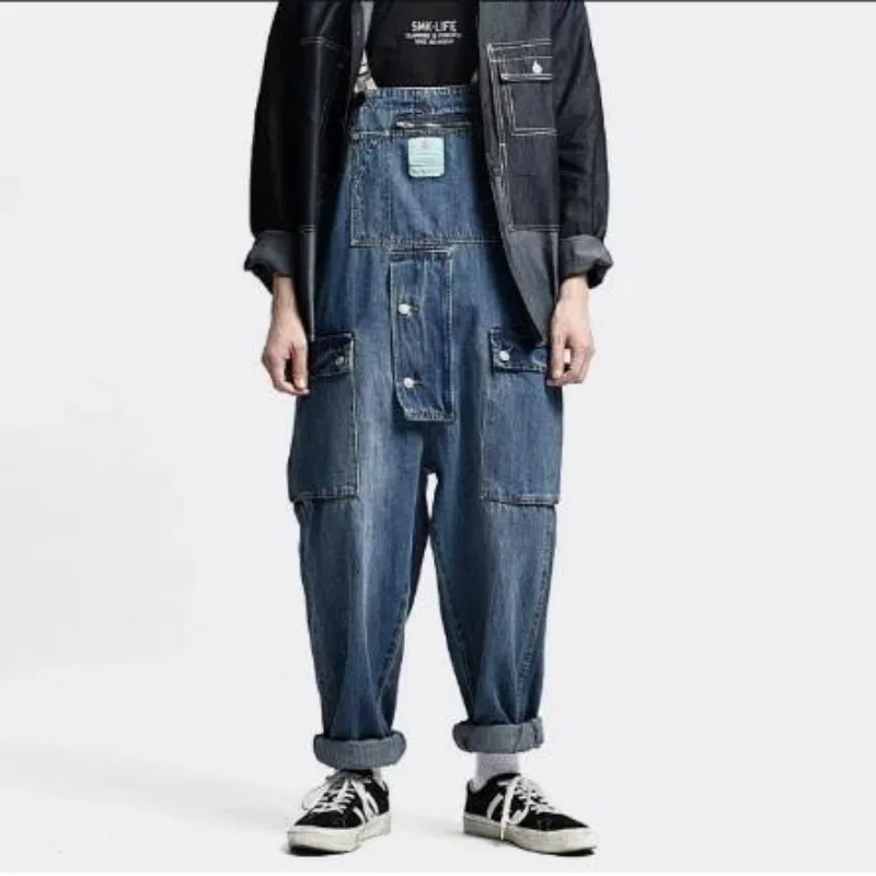 

Men's Jeans Jumpsuits Mens Loose Casual Wide Leg Cowboy Cargo Pants Trendy Baggy Big Pocket Jens Overalls Trousers Male Bottoms