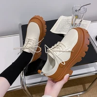 women platform high heels pumps 2022 spring new fashion british style ladies casual loafers wedges round toe small leather shoes