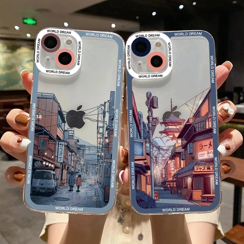 

Japanese Anime Scenery Clear Phone Case For iPhone 11 Case iPhone 14 Pro Max Case 12 13 Pro Max X XR 7 8 Plus Transparent Cover