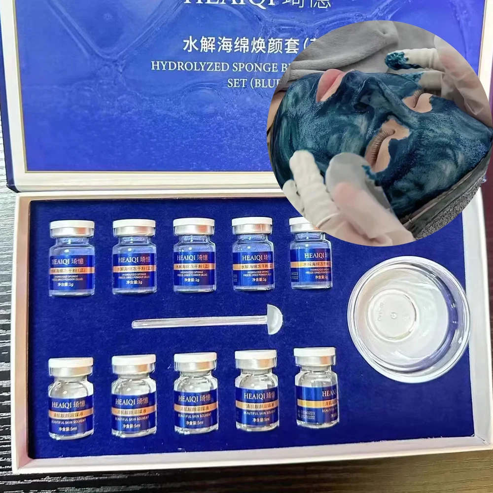 Фото Набор для ухода за кожей Face Blue Sponge: Бустер с микроводорослями, отбеливающий коллагеновый комплекс, натуральный биологический экстракт, спикулы-губки для ресурфейсинга №1