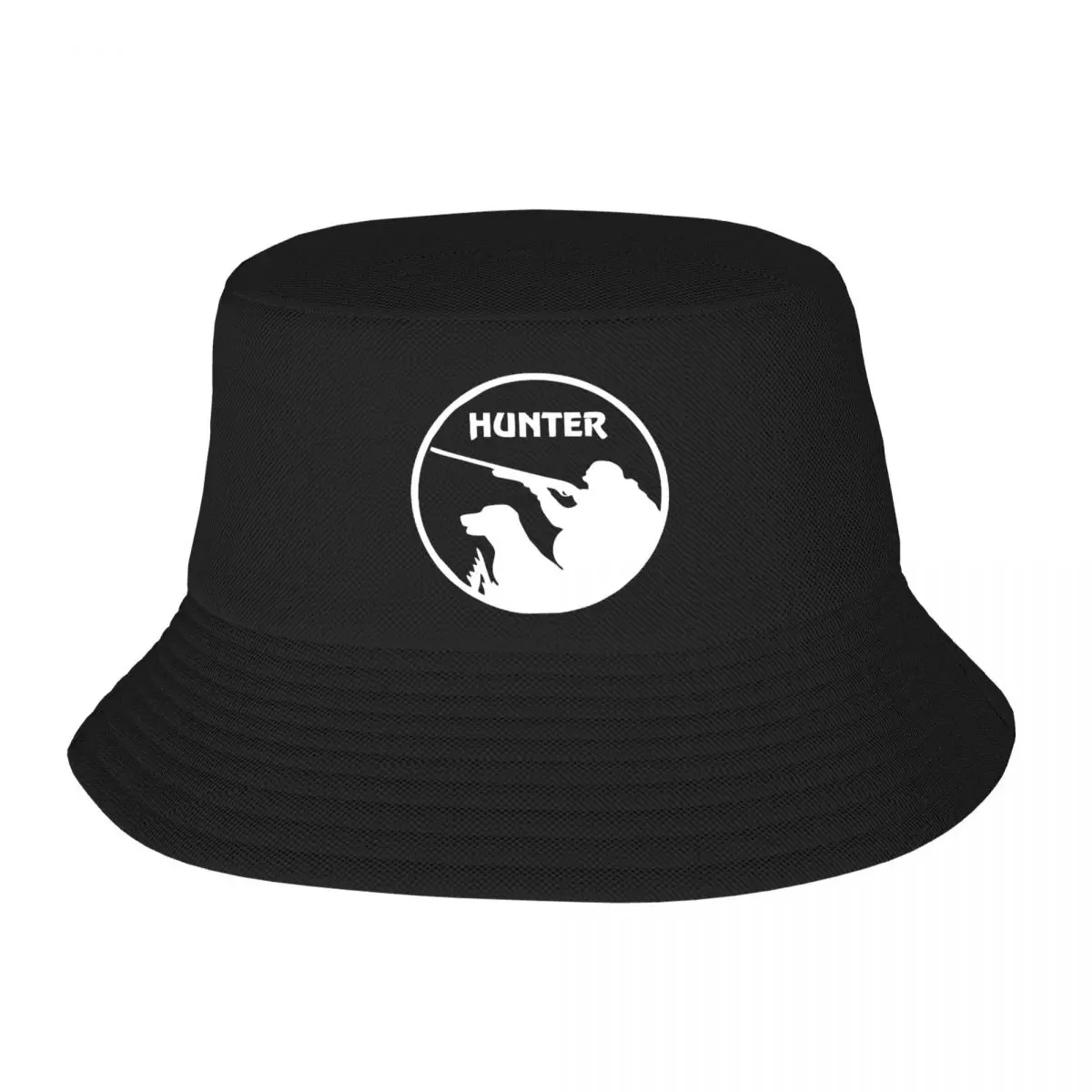 

Hunter With Dog Funny Printed Print Bucket Hat Double Side Reversible Bob Hats Cotton Foldable Fisherman Cap