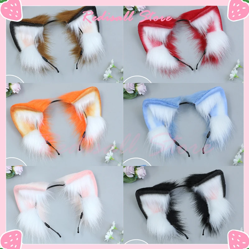 Симпатичная плюшевая повязка на голову с ушками волка лисы кота черная розовая