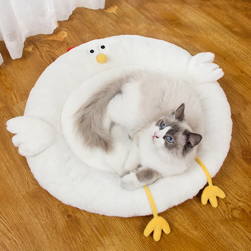 Плюшевая кровать для сна кошки забавная теплая подушка в форме курицы диван