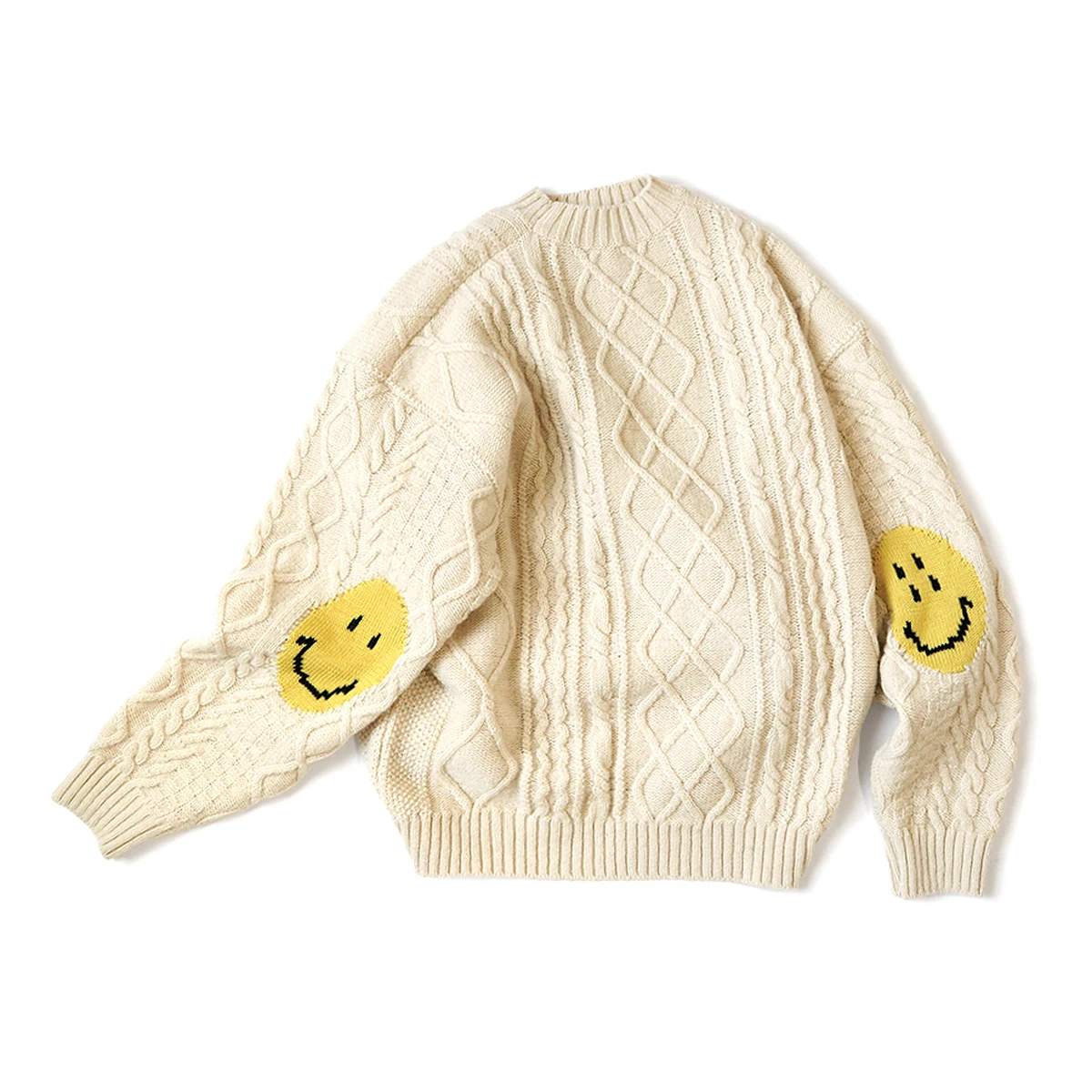 2022 Kapital Vintage Wool Chunky Smile Patch Crew Neck Winter Heavyweight Sweater MY669