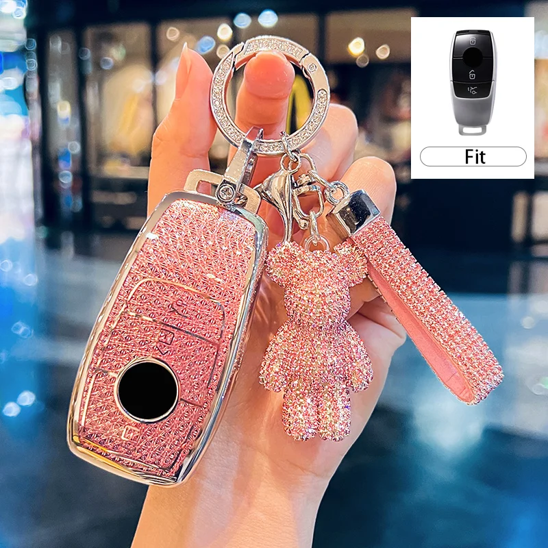 Фото Diamond Pink ICAR для Mercedes Benz A C E S G Class GLC CLA GLB 200 2024 CLE W205 W213 W222 X167 W177 Чехол для ключей Брелок-цепочка №1