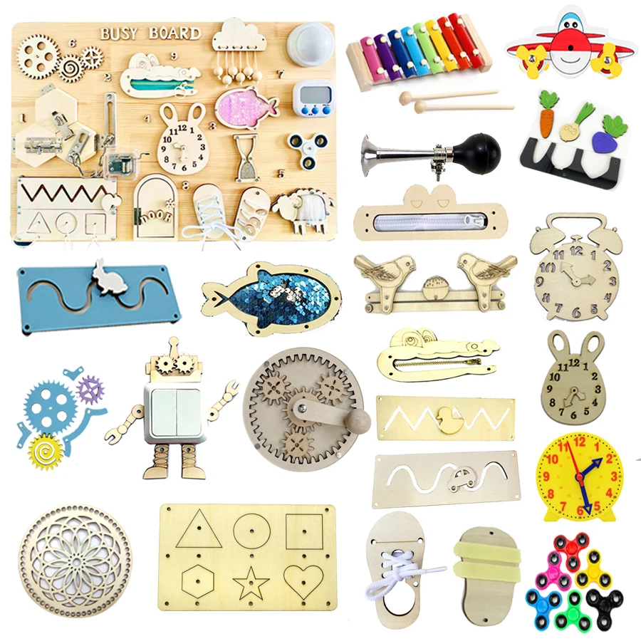 

Kids Busy Board Montessori DIY Educational Oranments Child Sensory Activity Board Cognition Toy Games Basic Skills Learning Toy