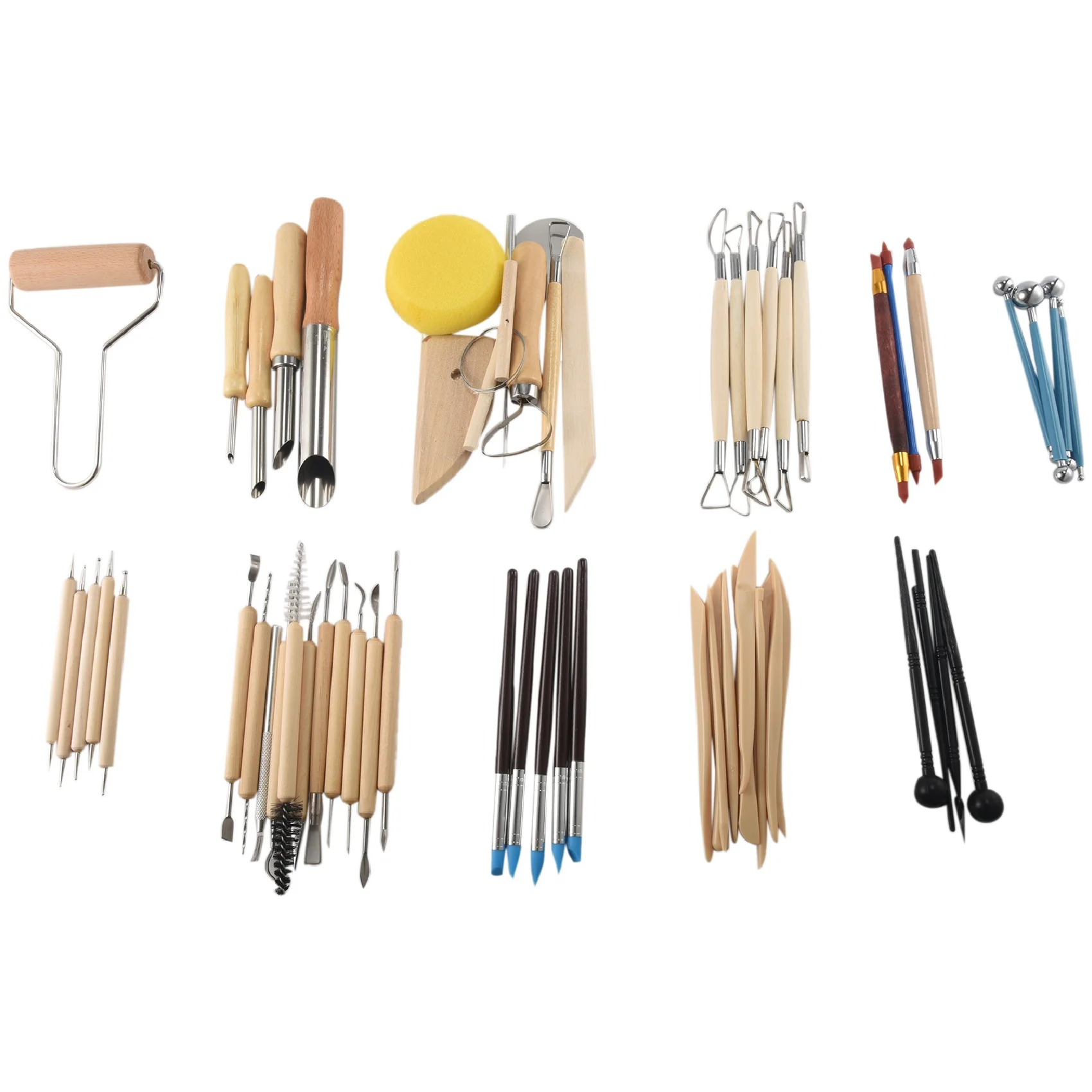 

61PCS Ceramic Clay Tools Set Polymer Clay Tools Pottery Tools Set Wooden Pottery Sculpting Clay Cleaning Tool Set