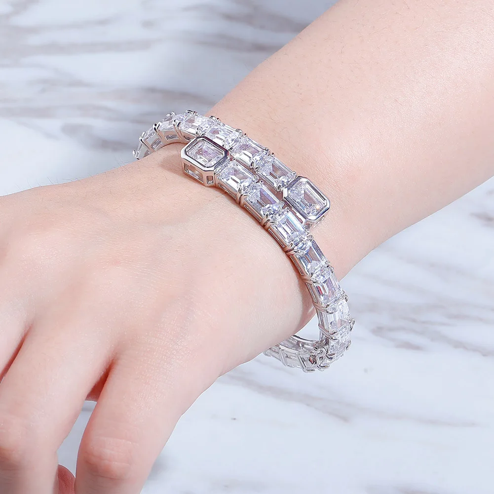 

12mm Baguette Bracelet High Quality Iced Out Cubic Zirconia Women's Bracelet Hip Hop Tennis Chain Charm Jewelry Gift For Men