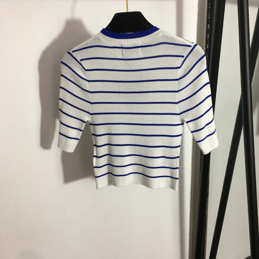 

Y2K Women's Top New Chest Letter Stripe Short Sleeve Knitted 20231572