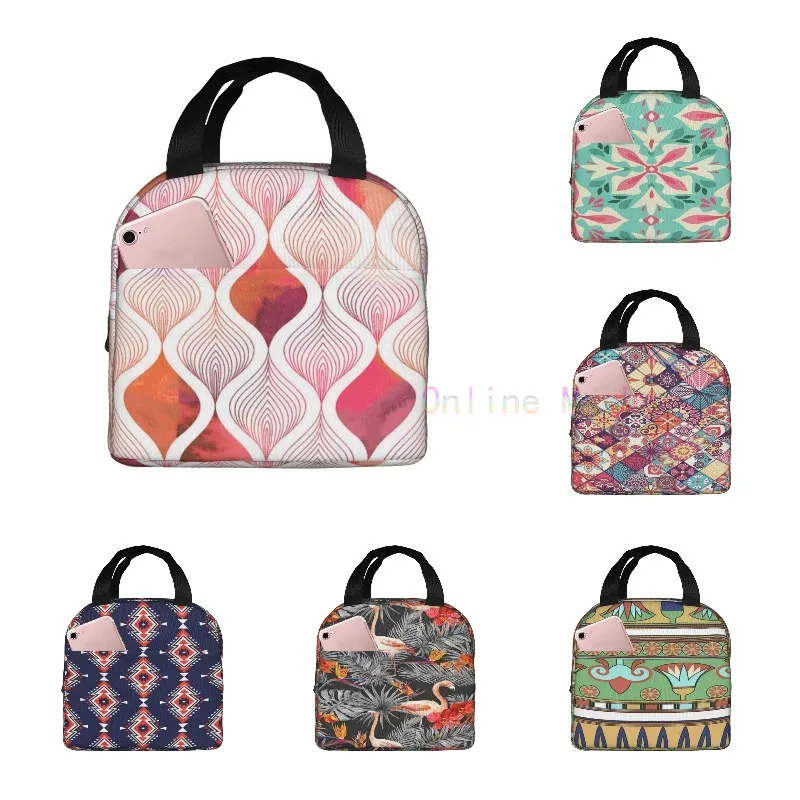 

Reusable Lunch Tote Bag Trendy Bohemian Geometry Lunch Bag Durable Cooler Lunch Box For Men, Women And Kids