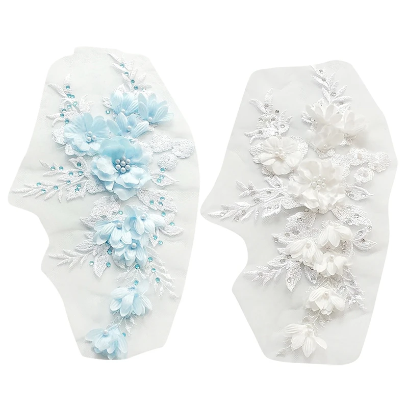 

2 Pcs Beaded Hot Drilling Lace Bridal Beaded Flowers Embroidery Patches For Clothing Wedding Diy Decor Dress Iron On Sewing Appl