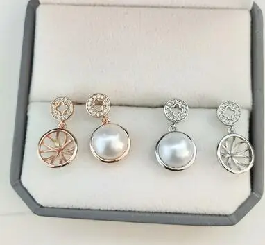 

DIY pearl accessories S925 Sterling Silver Fashion micro inlaid steamed bread Bead Earrings holder Jeweller no Pearl beads