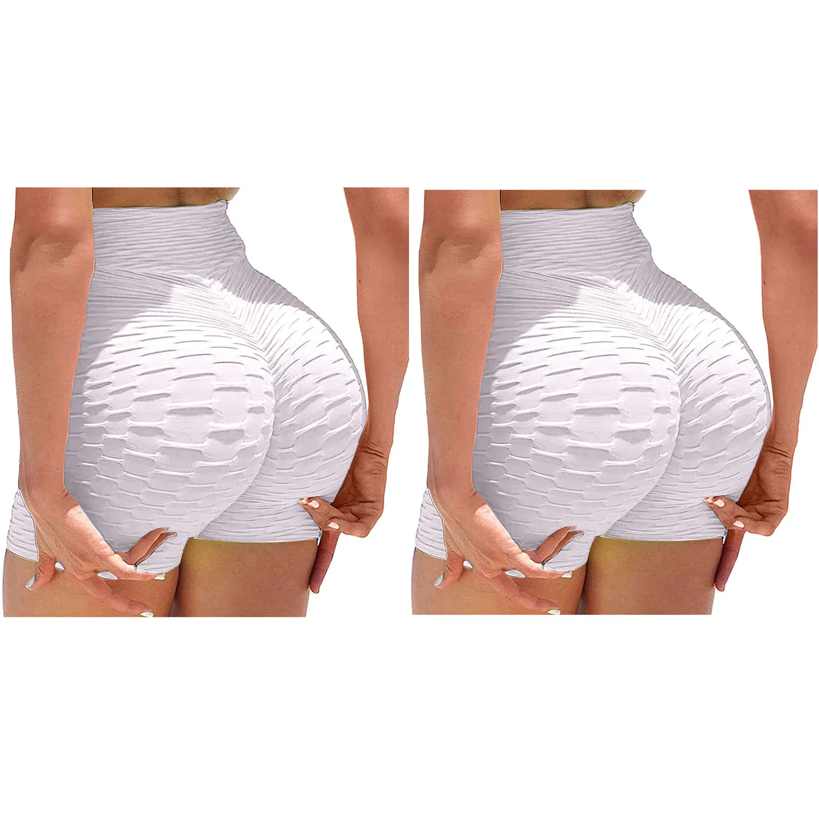

2pc Shorts Women Short Yoga Pants Butt Lifting High Waisted Leggings White + White Gym Workout Fitness Strench Push Up Sports