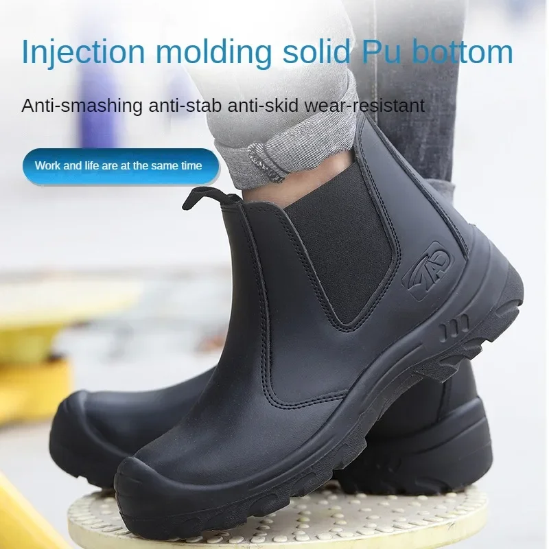 Мужская защитная обувь из чистой кожи с защитой от ударов и проколов стальным