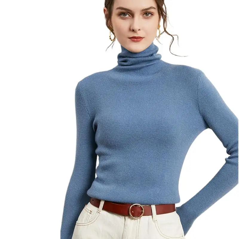 BOWEYLUN осенне-зимний вязаный свитер с воротником-стойкой женский тонкий пуловер