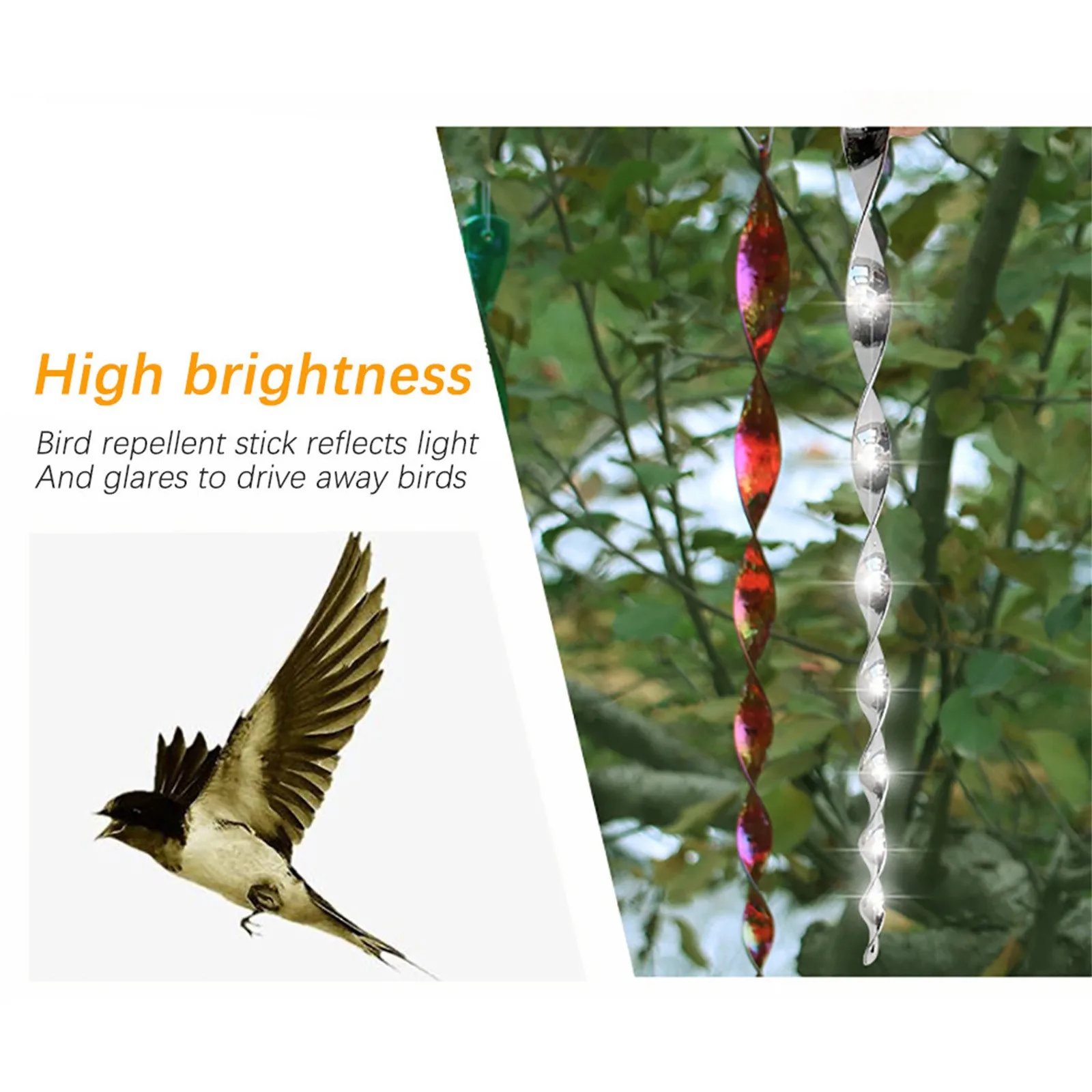 

1-20 Pieces Reflective Bird Scare Stick Spiral Deterrent Device Bird Hanging Insect Repellent Decoration Repels Woodpeckers