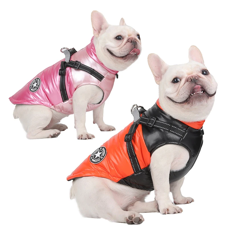 Reflective Dog Winter Coat with Harness Traction Belt Waterproof Pet Jacket Warm Clothes for Small Large Dogs Chihuahua Outfit