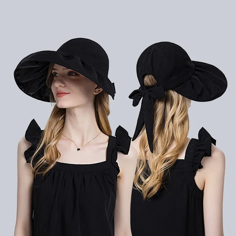 

2023 модные складные солнцезащитные шляпы, женские Козырьки с большими полями, Панама, солнцезащитные шляпы для рыбалки, уличная рыболовная кепка, шляпа от солнца для конского хвоста