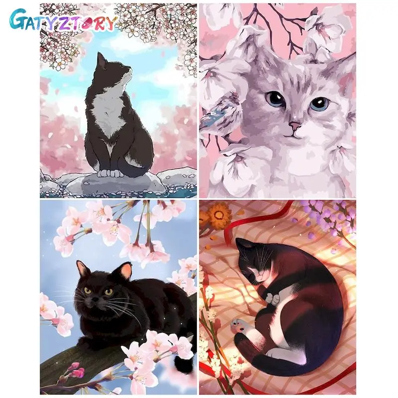 

GATYZTORY DIY Pictures By Number Cat Flower Kits Home Decor Drawing On Canvas HandPainted Painting By Numbers Animals Art Gift