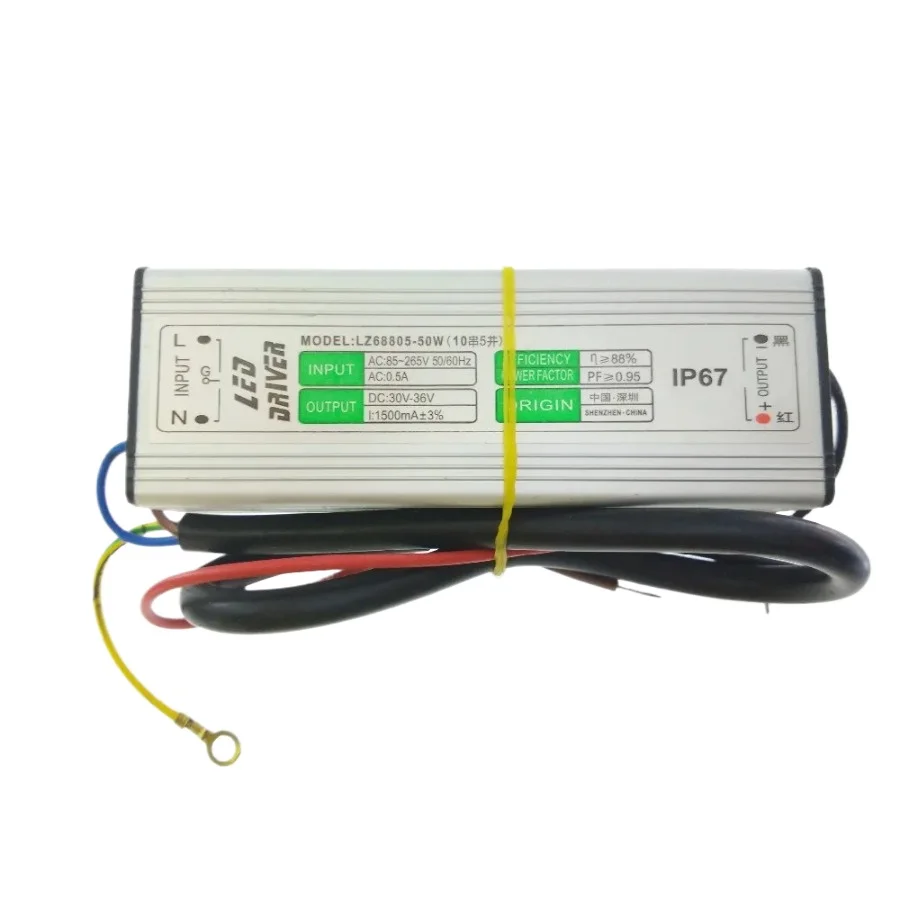 Фото Драйвер для светодиодных ламп 50 Вт, драйверы постоянного тока AC85V-265V на DC30-36V 1500 мА, водонепроницаемый, для прожекторов и уличных фонарей №2