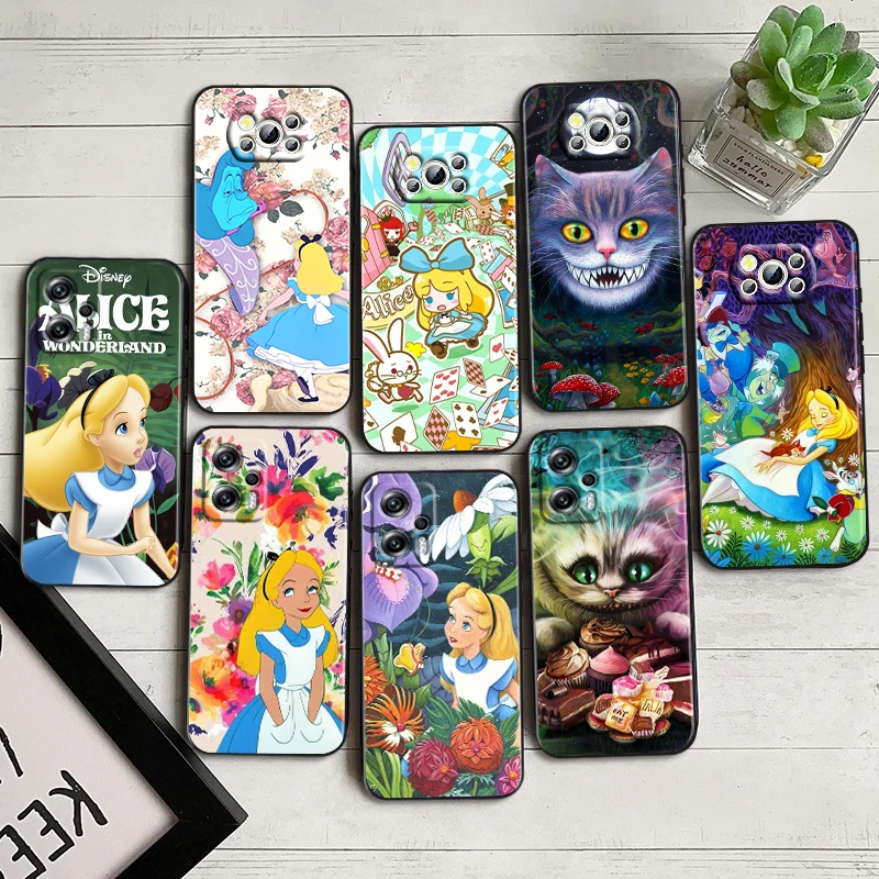 

Alice in Wonderland Disney For Xiaomi Poco F5 X5 C55 C50 M5 M4 X4 X3 F3 GT NFC M3 C3 M2 F2 F1 X2 Pro Silicone Black Phone Case