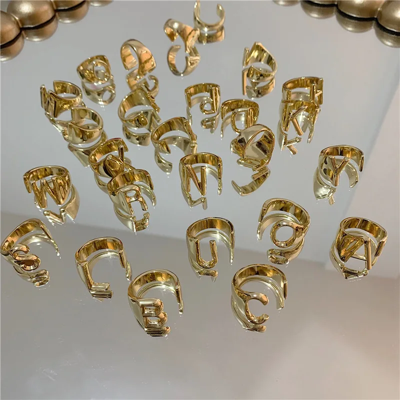 

26 English Letter Gold Color Punk Metal Rings Party Jewelry