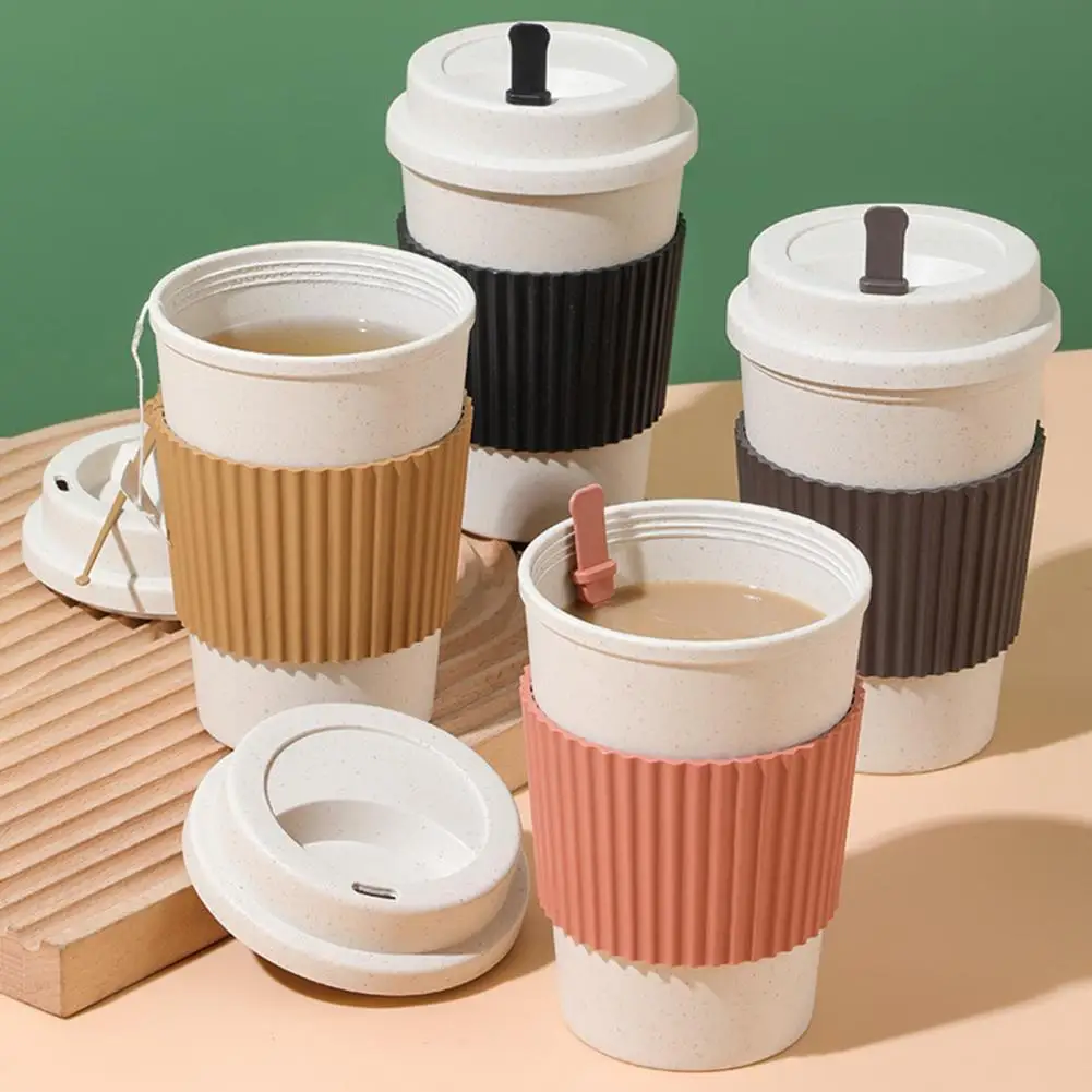 

480ml Milk Cup Food Grade Coffee Cup Heat-Resistant Large Capacity BPA Free Good Sealing Anti-scald Wheat Water with Non-Slip Pr
