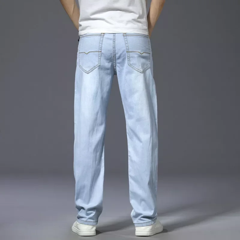 2022New Summer New Business Casual Light Blue Jeans Comfortable and Soft High-quality Cotton Stretch Men's Straight Brand Tr