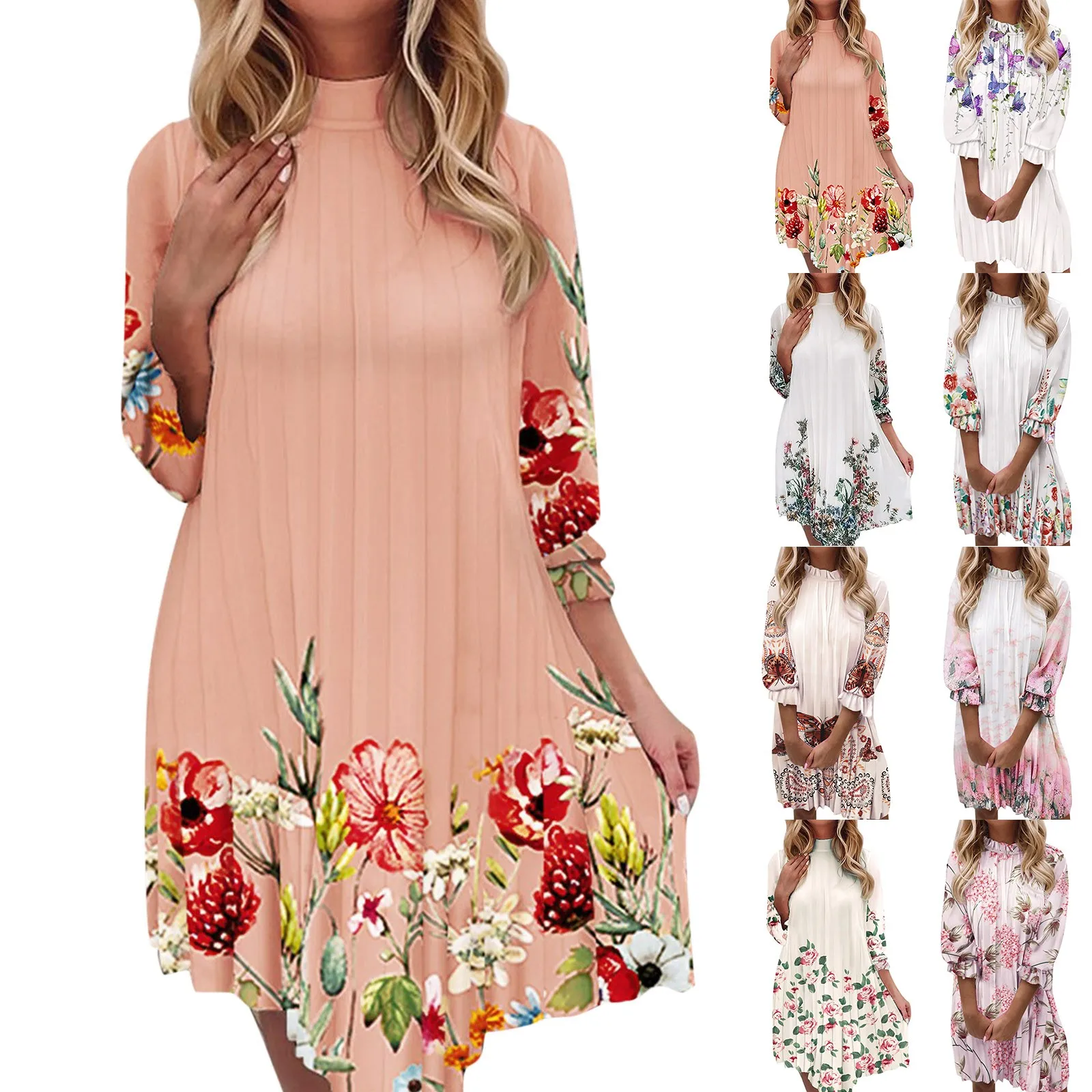 

Платье женское с цветочным принтом, маленький Повседневный мини-сарафан с оборками на шее, со складками, без рукавов, с цветочным принтом