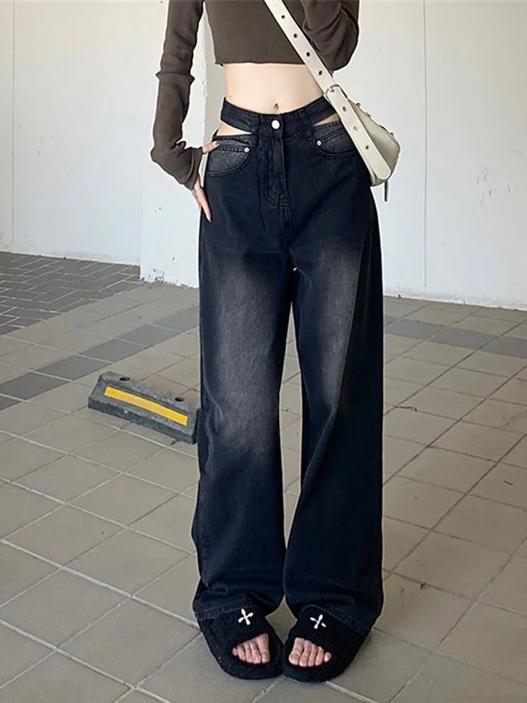

Vintage Black Jeans Women Chic Korean Style Grunge Y2k Aesthetic Baggy Straight Denim Trousers Streetwear Kpop Female