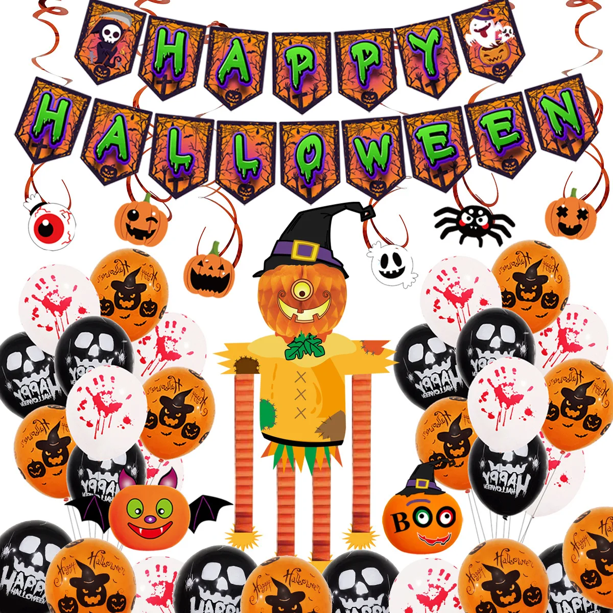 

New Halloween Balloon Set Ghost Festival Party Decoration Halloween Pulling Flag Spring Pumpkin Man Combination