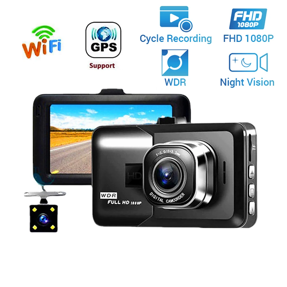

Dash Cam WiFi Full HD 1080P Car DVR Rear View Camera Video Recorder Black Box Night Vision Auto DVRs Dashcam Camera GPS Tracker