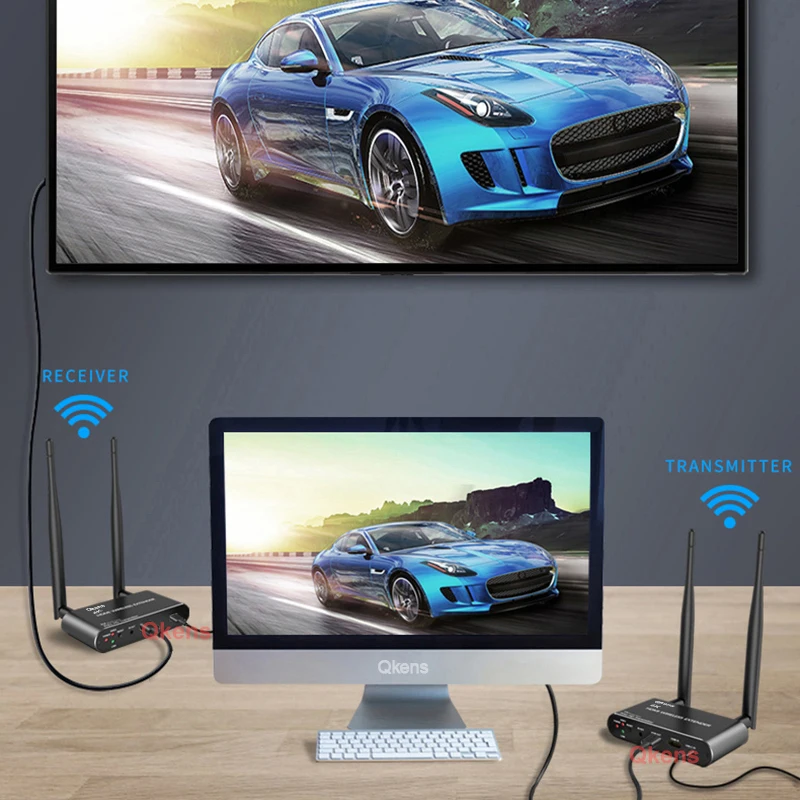 Фото Беспроводной HDMI-удлинитель на 200 м, 1080p, 4K, адаптер для вывода видео на экран, передатчик и приемник для камеры, ноутбука, ПК, телевизора №3